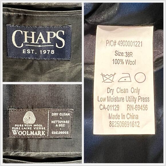 Chaps 38R 30x30 Navy Blue Dashed Banker's Stripe Suit Quality Classic Fit - Picture 16 of 16